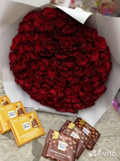 Букет из 101 розы в пышной упаковке 60 см 50 см 40