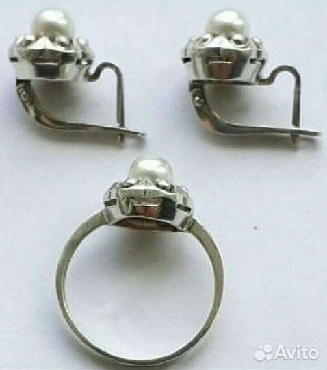 Серебряный комплект жемчуг 925 пробы