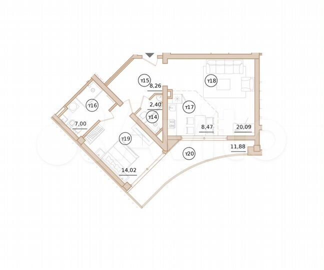 2-к. квартира, 62,5 м², 9/12 эт.