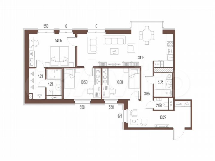 3-к. квартира, 98,1 м², 5/10 эт.