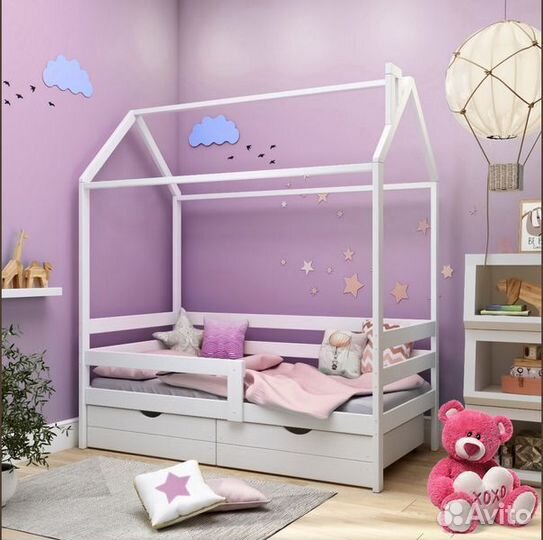 Кроватка домик высокий борт для малыша из натураль