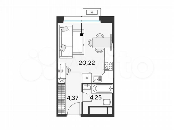 Квартира-студия, 28,8 м², 15/25 эт.