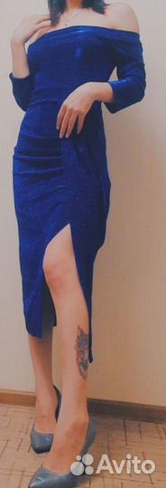 Платье синее с пайетками вечернее женское 42