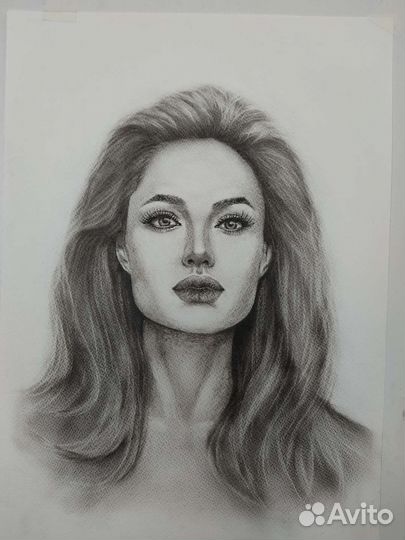 Картина маслом на бумаге Анджелина Джоли