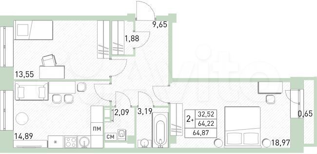 3-к. квартира, 64,9 м², 17/17 эт.