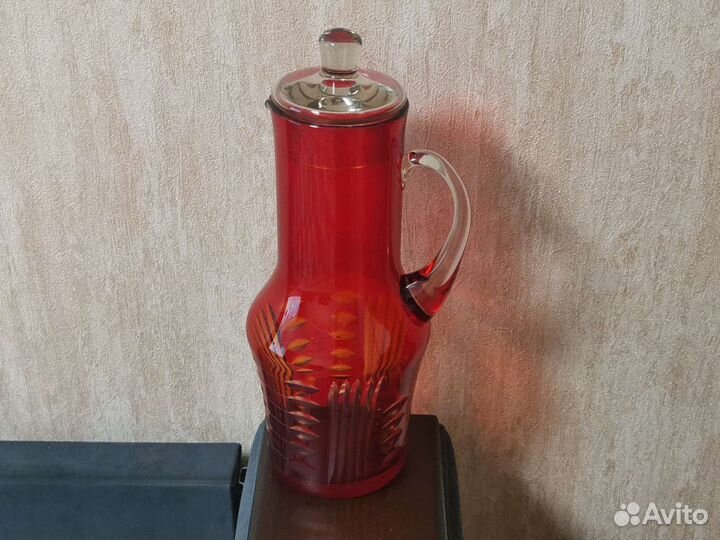 Хрустальный кувшин с крышкой и стаканом СССР