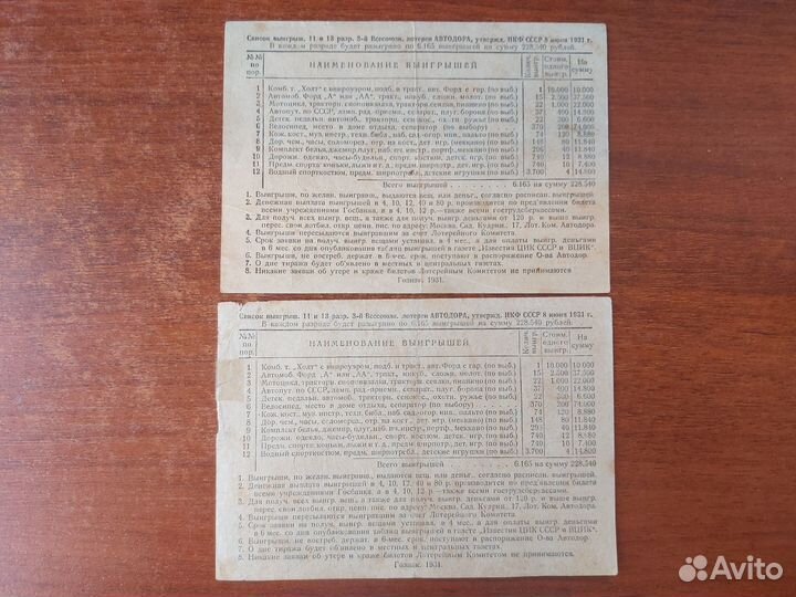 Билет Всесоюз. авто-мото-вело лотер. Автодора 1931