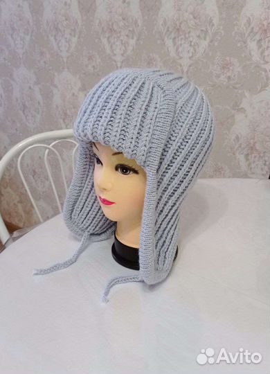 Шапка ушанка женская вязаная