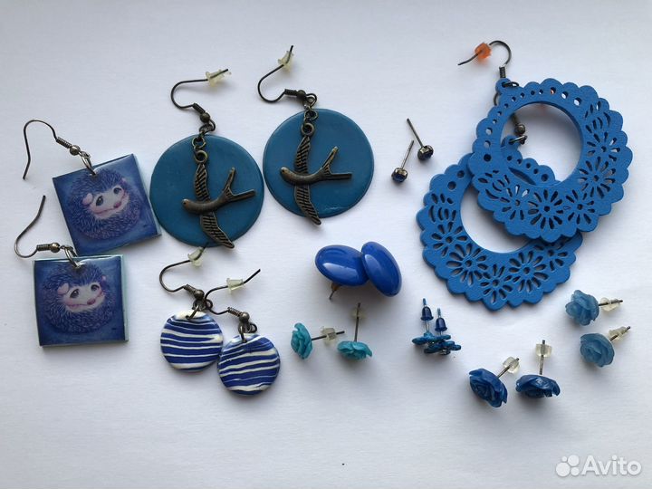 Сережки в синих тонах. 10 пар