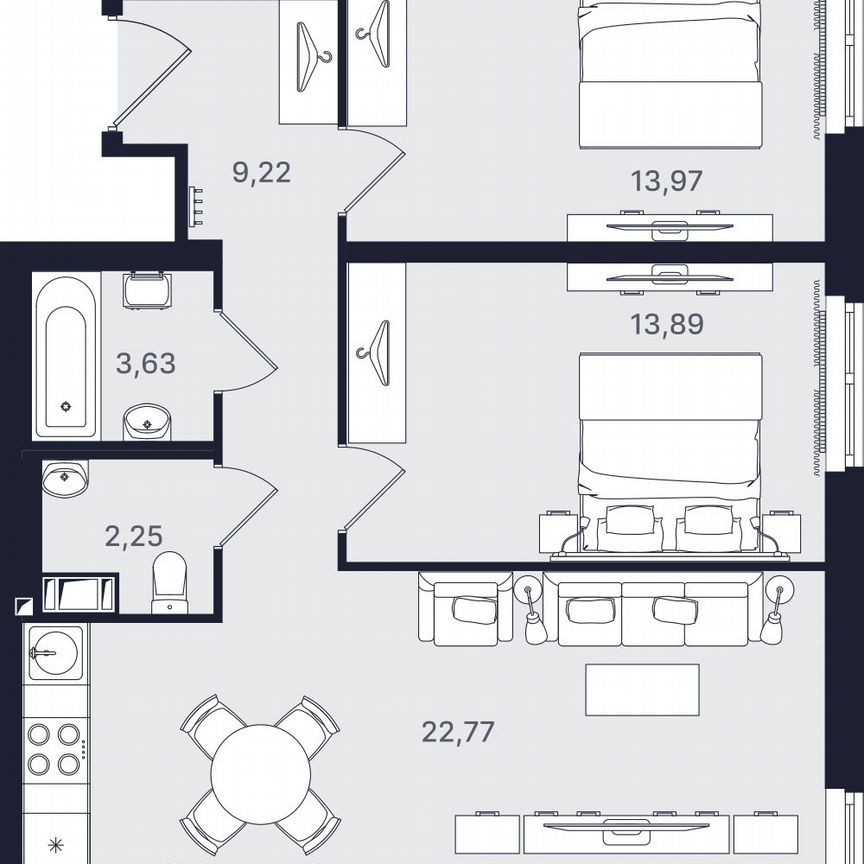 3-к. апартаменты, 65,7 м², 5/24 эт.