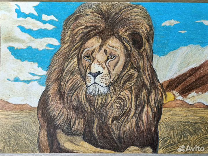 Картина акварель Лев