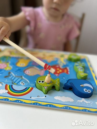 Магнитная рыбалка сортер деревянная игрушка