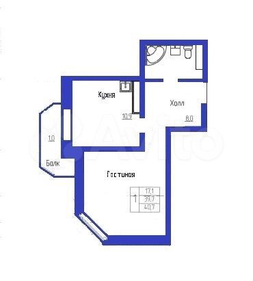 1-к. квартира, 40,7 м², 7/14 эт.