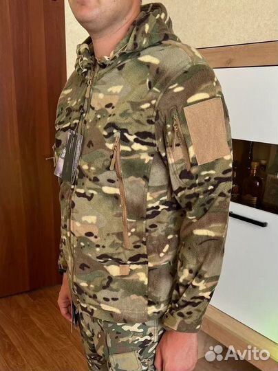 Кофта флисовая тактическая мультикам с капюшоном