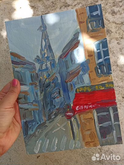 Картина маслом Париж, холст на картоне