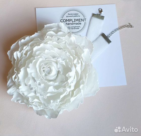 Брошь чокер пион роза крупный цветок