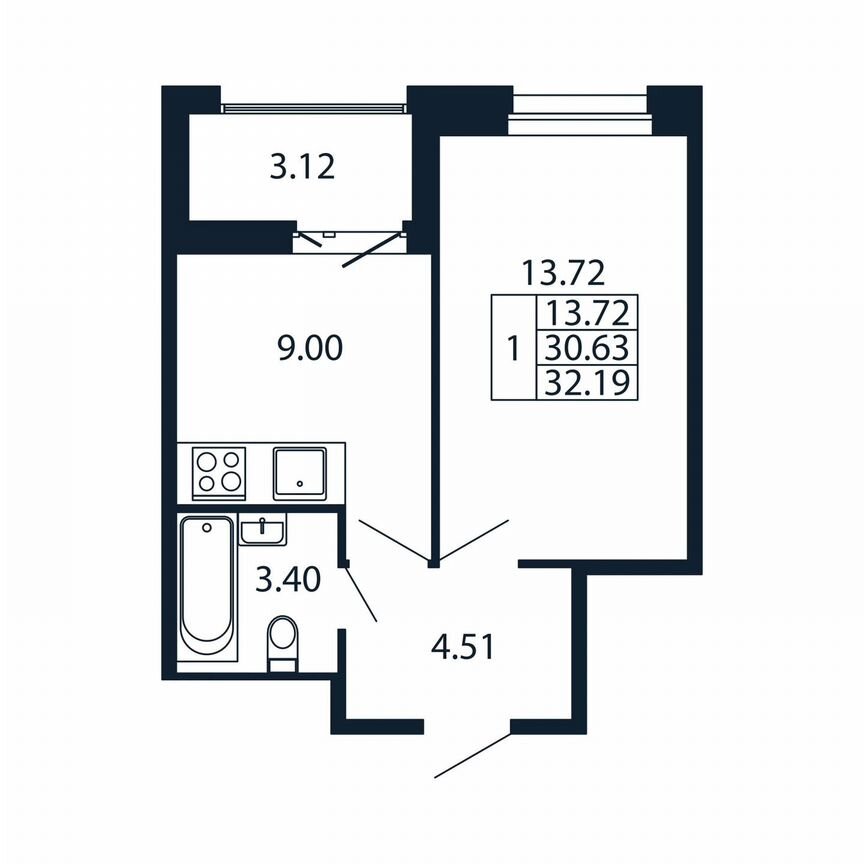 1-к. квартира, 33,8 м², 8/12 эт.