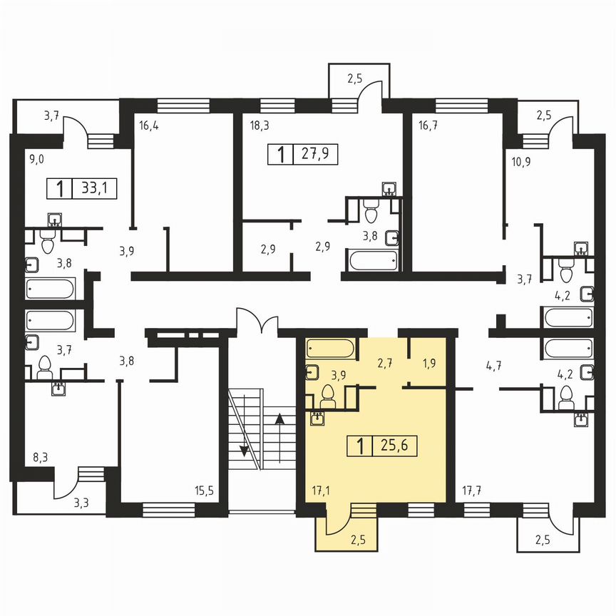 Квартира-студия, 25,6 м², 2/3 эт.