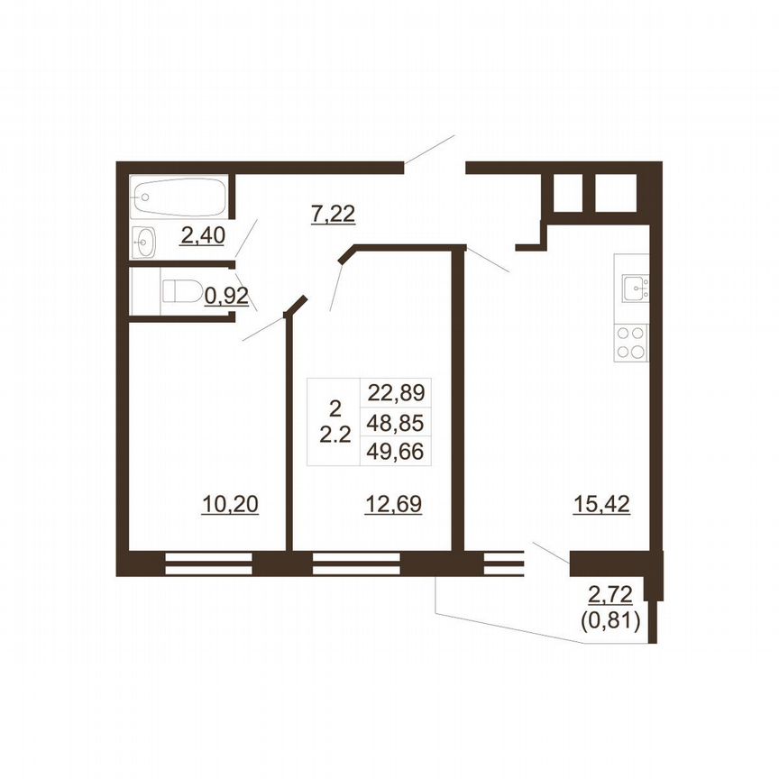 2-к. квартира, 49,7 м², 12/16 эт.