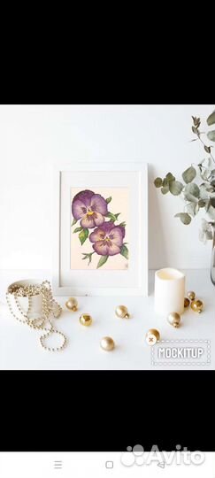 Картина акварель Анютины глазки