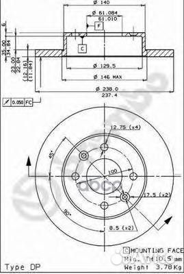 Диск тормозной передний 08.2958.14 (238х12) 4 о