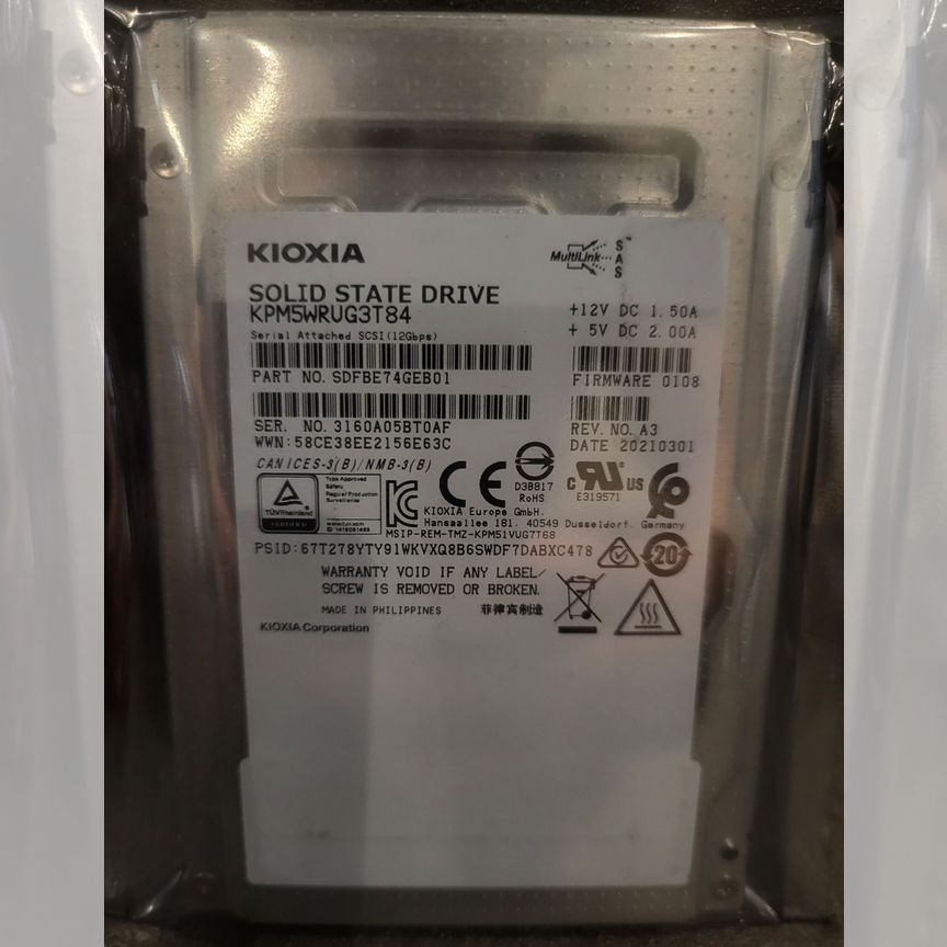[KPM5WRUG3T84] Kioxia Toshiba 3.84tb 12gb/S Kpm5wrug3t84