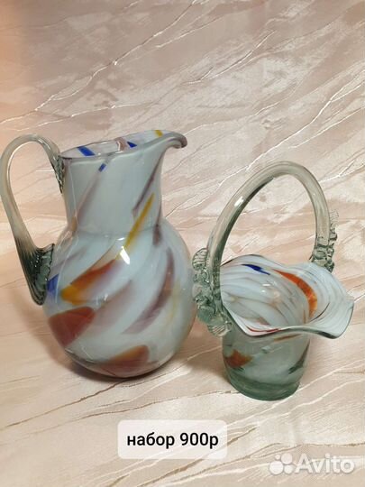 Кувшин кружка конфетница ваза гутное стекло