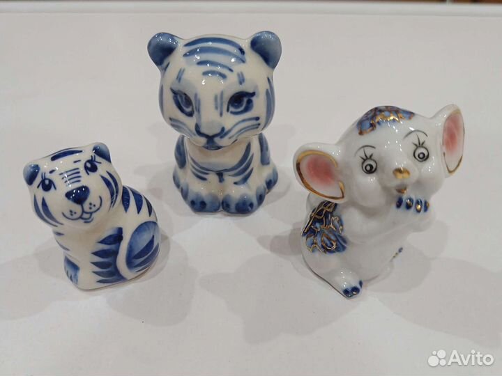Гжельские сувениры 3 шт, фарфор, одним лотом
