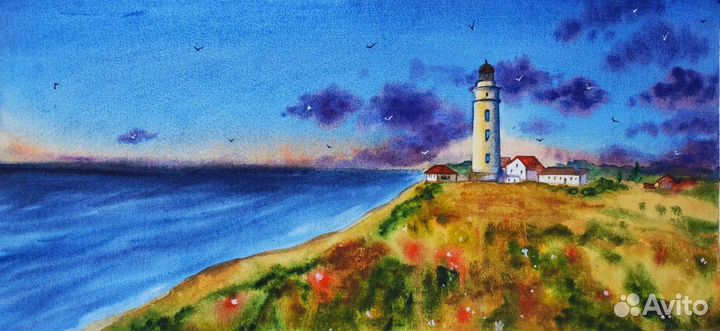 Маяк акварелью