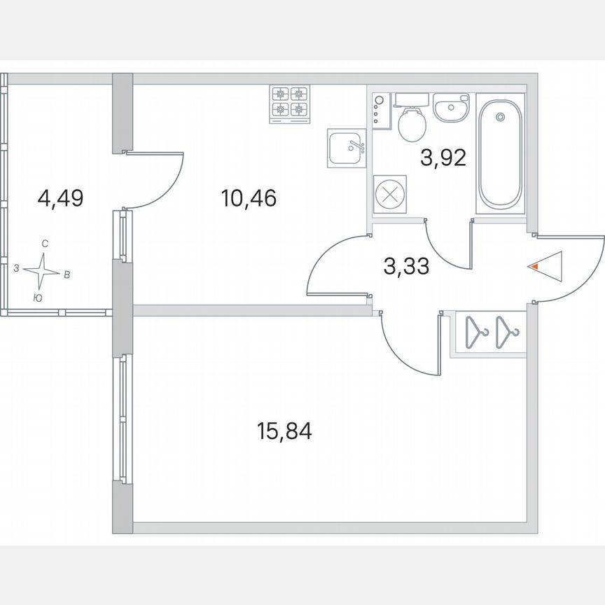 1-к. квартира, 34,9 м², 1/4 эт.