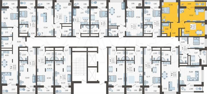 2-к. квартира, 48,8 м², 12/19 эт.