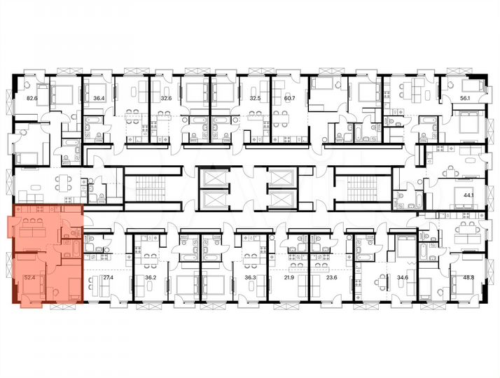 2-к. квартира, 52,4 м², 4/25 эт.