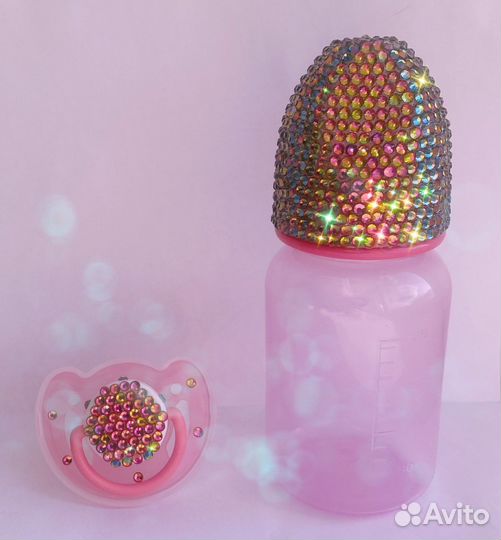 Бутылочка со стразами, соски со стразами