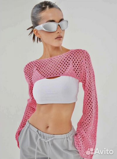 Кроп топ сетка вязаный