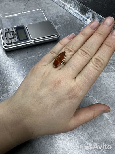 Золотое кольцо СССР с янтарём 583