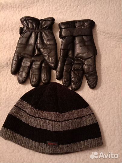 Мужские кожаные перчатки зимние с мехом