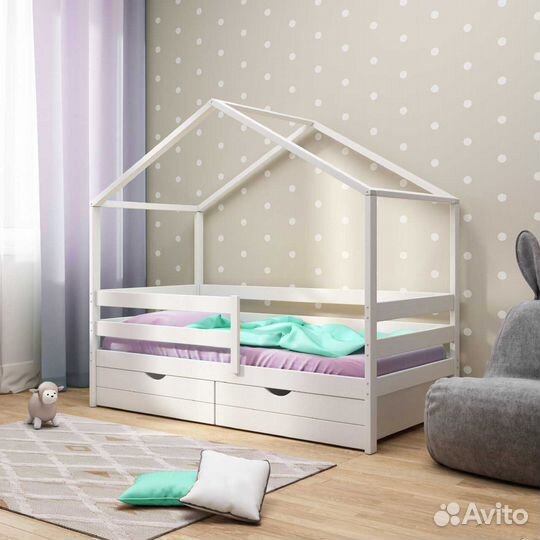 Кроватка Теремок высокий борт берёза от 2х лет