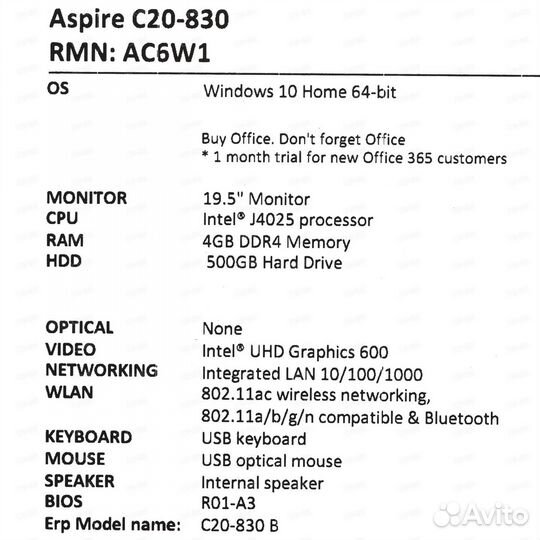 Acer Aspire C20-830