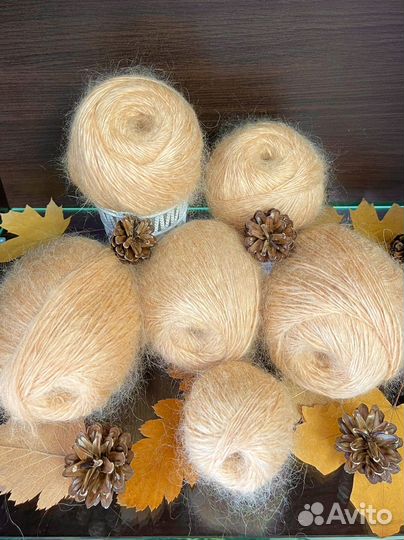 Пряжа пуховая рыжая Козий пух Ручное прядение