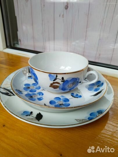Чайные тройки лфз Синие цветы, СССР