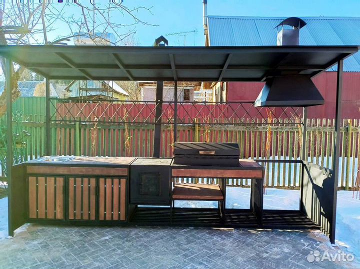 Премиальная мангальная зона в стиле Лофт с крышей