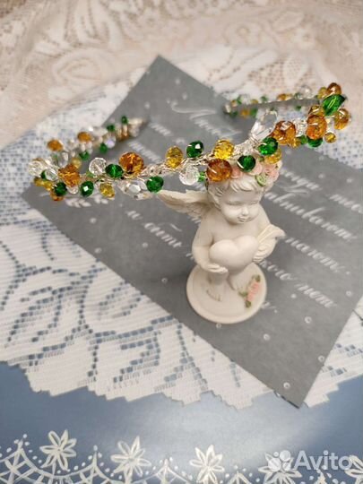 Красный, зелёный ободок / свадебное украшение