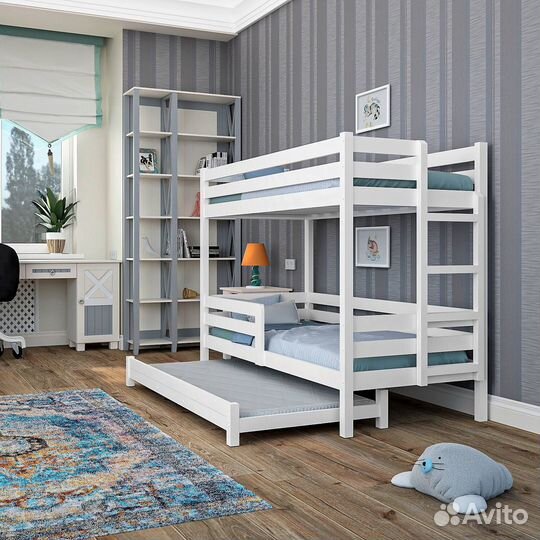 Двухъярусная детская кровать натуральное дерево