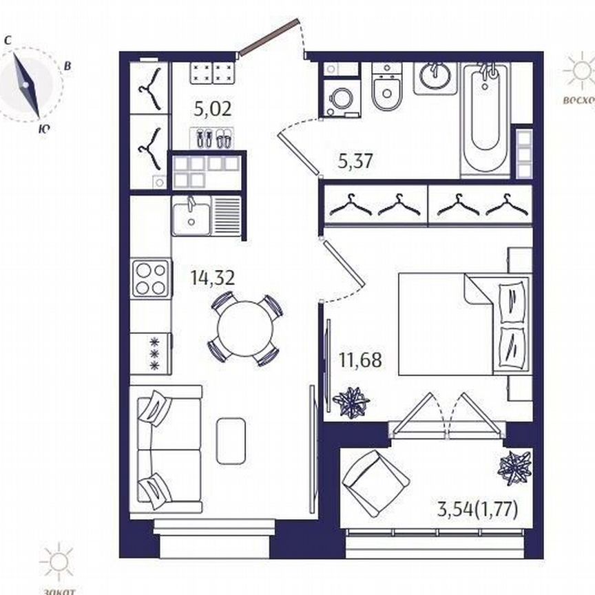 1-к. квартира, 38,2 м², 3/4 эт.