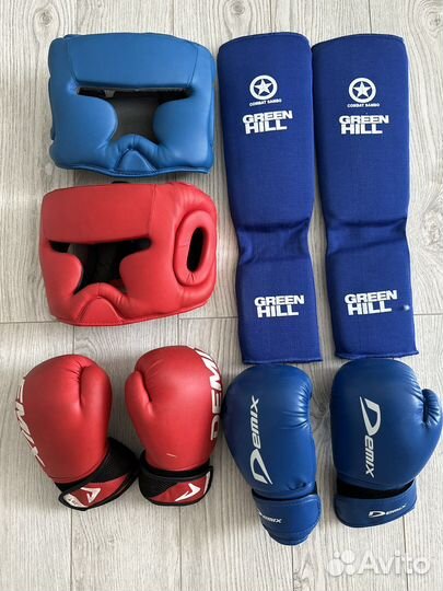Боксерские перчатки, шлем, накладки мма