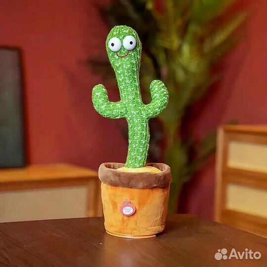Танцующий поющий Кактус со шляпой в горшке 32см