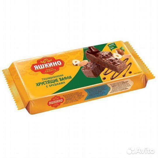 Опт - Вафли Яшкино глазированные с орешками 200г