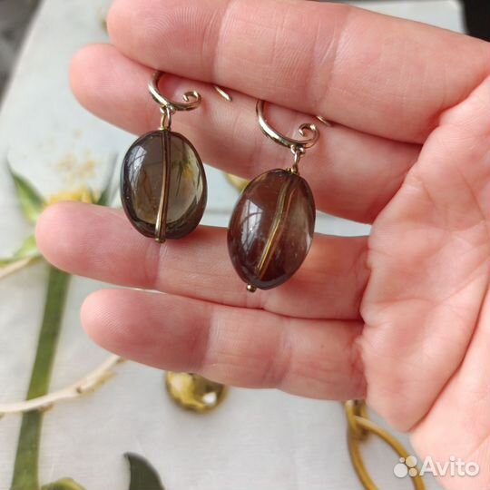 Серьги с раухтопазом