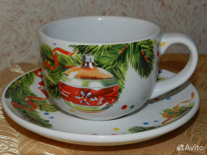 Новогодние заварочный чайник, сахарница, чашка