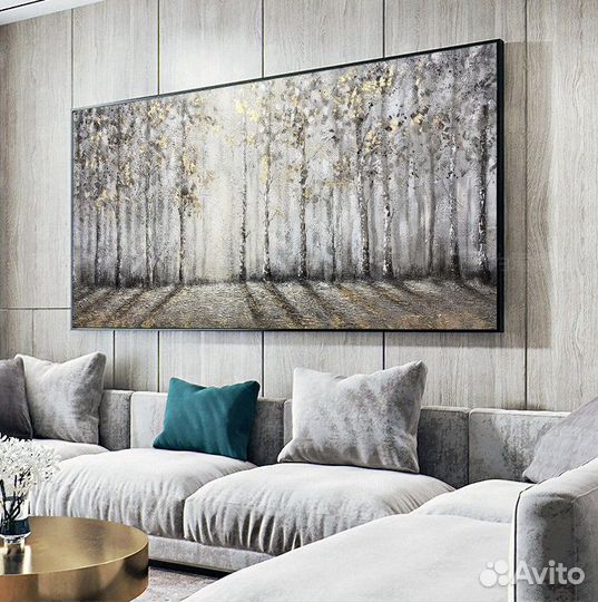 Большая интерьерная картина Серебряный лес березки